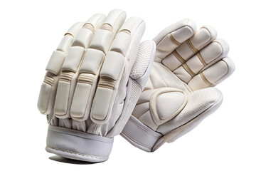 A pair of white cricket batting gloves isolated on a transparent background