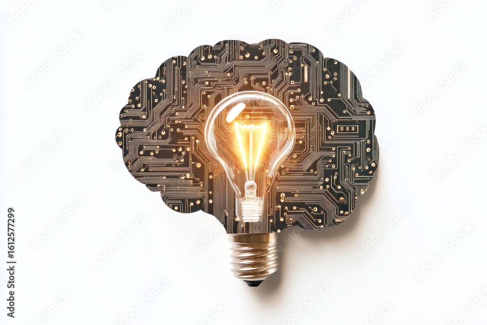 Poster illuminating the mind: a stylized image combines a circuit board with a glowing light bulb, evoking 