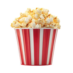 Adorable Inanimate Cartoon Bucket Filled with Popcorn Surrounded by a Cute Ambiance and Bright Red Stripes