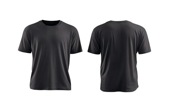 Front and back view of a plain dark gray short sleeved t shirt mockup isolated on transparent background