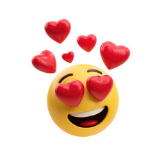 Fototapeta premium Happy emoji with heart eyes and floating red hearts expressing love and joy in a playful, smooth design