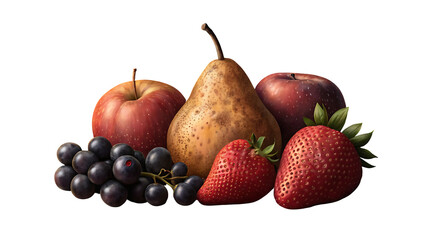 Assortment of fresh fruits including apples pears strawberries and grapes isolated on transparent background