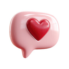 Glossy Pink Speech Bubble with Heart Icon in Red for Love and Emotion Communication