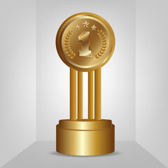Golden First Place Trophy Award with Stars and Laurels