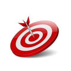 Red Dartboard Target with Arrow Hitting the Bullseye Center