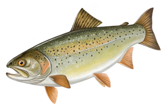 Brown trout fish swimming isolated on transparent background