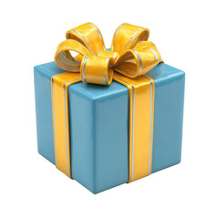 Glossy Blue Gift Box with Golden Ribbon and Bow, Perfect for Any Celebration or Special Occasion