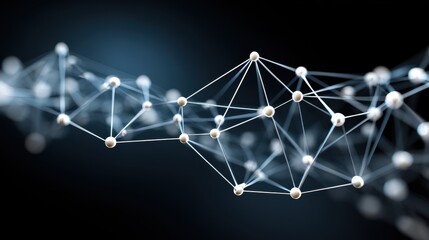 A dark abstract network of interconnected nodes and lines, symbolizing data, technology, and digital communication.