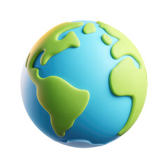 Cute Rounded Earth Globe Render Featuring Simple Design and Vibrant Colors for Educational and Creative Projects