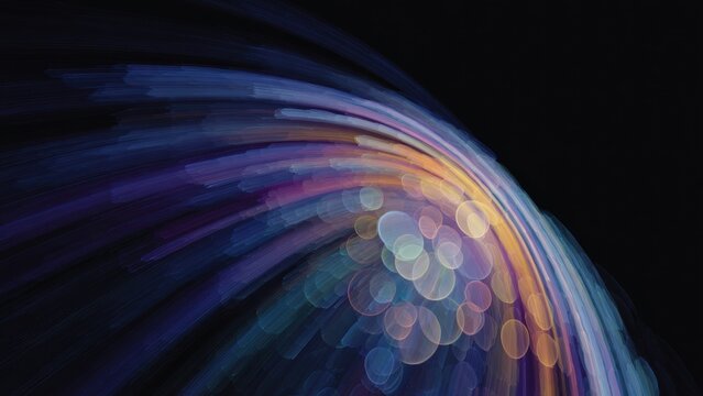 Vibrant colors swirl in dynamic motion representing concept of privacy in 5G era, showcasing blend of technology and security