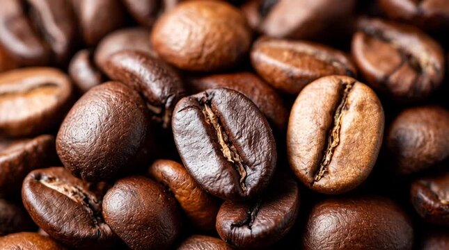 Delicious Close Up of Rich Roasted Coffee Beans Aromatic and Inviting.