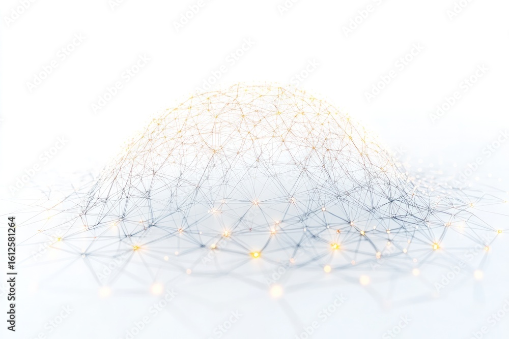 Poster connected network: a luminous, interconnected network of lines and nodes that evokes a sense of comp