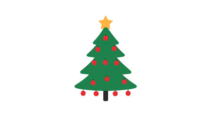Stylized Christmas tree decorated with red ornaments and a gold star on top for holiday