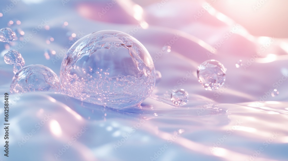 Poster abstract water droplets on smooth surface with soft light droplets smooth surface light abstract spa