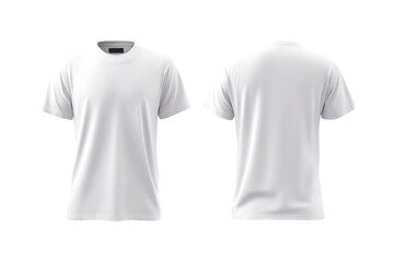 Realistic white t shirt front and back view showing fabric texture and design isolated on transparent background