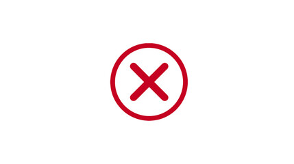 Red cross mark inside a circle, sign of error, rejection, or cancellation in simple design