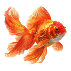 Fototapeta premium Vivid Orange Goldfish with Flowing Fins and Shiny Scales Swimming Gracefully in Clear Water