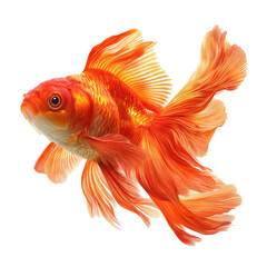Fototapeta premium Vivid Orange Goldfish with Flowing Fins and Shiny Scales Swimming Gracefully in a Clear Water Environment