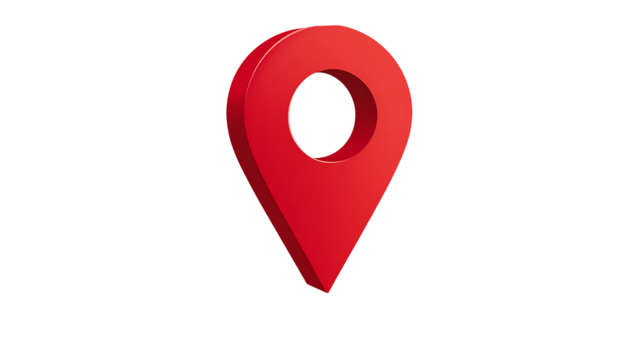 3D red map pointer indicating location and direction on a transparent background for design purposes