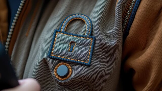 Stylish Jacket with Lock Emblem Fashion Statement Emphasizing Privacy, Security, and Protection in 5G Era Design