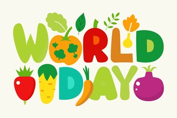 Colorful World Food Day Illustration with Vegetables and Fruits for Health Awareness and Promotion