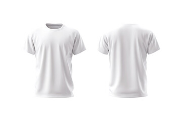 Blank white t shirt front and back view isolated on transparent background for mockups and design projects