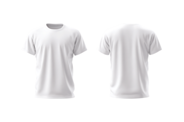 Blank white t shirt front and back view isolated on transparent background for mockups and design projects