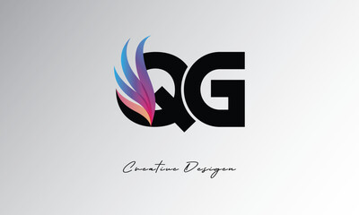 QG Feather Gradient Logo – Elegant Wing Monogram for Modern Branding & Visual Identity Design