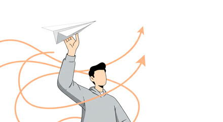 Paper Airplane Flight with Person on Green Background	