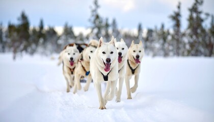 Husky sledding in snowy landscape