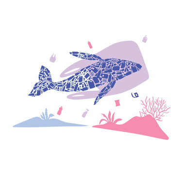 Whale Silhouette Composed of Plastic Debris Amidst the Ocean Environment