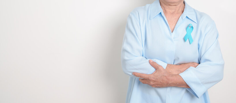 Elderly with blue Ribbon for Prostate Cancer Awareness month, April Child Abuse Prevention, National Bullying, September Addiction Recovery, May Chronic Fatigue Syndrome and January Human Trafficking