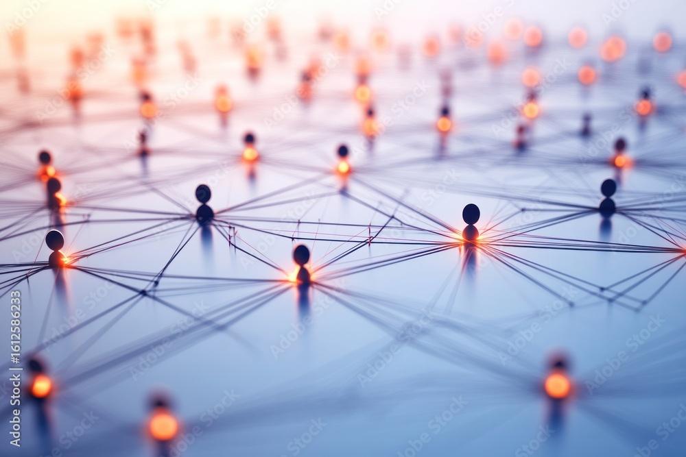 Poster network connection: illuminated nodes interconnected, symbolizing global digital connections and dat