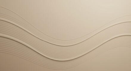 Minimalist beige abstract background with flowing wave-like lines and smooth curves, creating a calm and elegant visual texture.