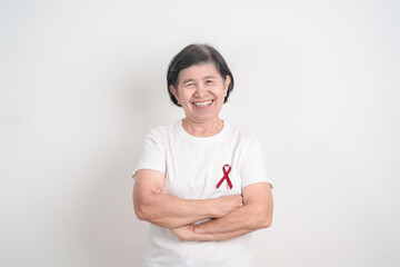 Elderly with Burgundy Ribbon for March Multiple Myeloma Cancer Awareness month, September Sickle Cell Anemia, Headache and Migraine week, April world Meningitis day, October Hospice  Palliative care
