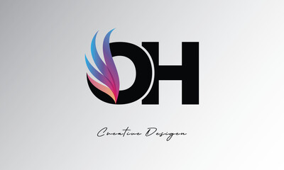 OH Feather Gradient Logo – Elegant Wing Monogram for Modern Branding & Visual Identity Design