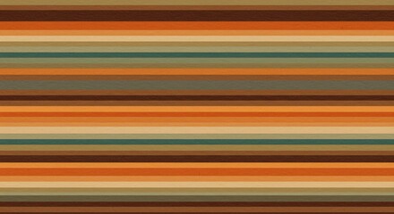 Retro-style horizontal striped pattern with warm earthy tones like orange, brown, green, and beige, creating a vintage and textured aesthetic.