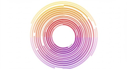 A colorful circular data visualization composed of concentric segmented rings, transitioning from yellow to purple on a clean white background.