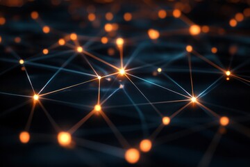 Network Nodes: Illuminated nodes linked by lines, depicting the intricate web of connections in a digital network, suggesting global connectivity and the flow of data.