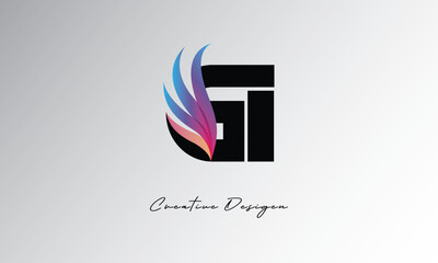 GI Feather Gradient Logo – Elegant Wing Monogram for Modern Branding & Visual Identity Design