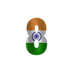 Number 8 Digit with Indian Flag Colors and Ashoka Chakra