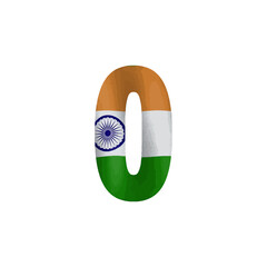 Number Zero Digit Shaped Like Indian Flag with Ashoka Chakra