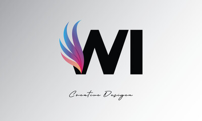 WI Feather Gradient Logo – Elegant Wing Monogram for Modern Branding & Visual Identity Design