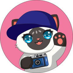 Cat Photographer Kitten With Camera Vector