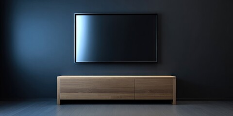 Obraz premium Modern minimalist living room interior with television and entertainment center.