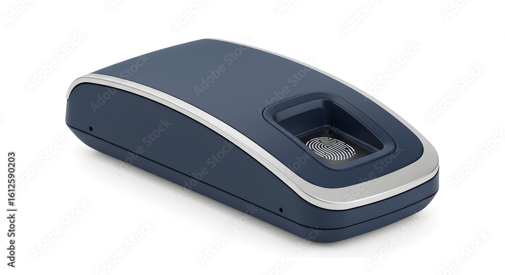 Poster modern biometric fingerprint scanner on white background for secure identification and advanced acce