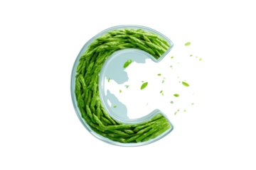 Letter C Made of Fresh Green Asparagus on Transparent Background
