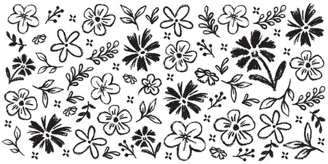 Hand drawn sketch flower abstract brush ink stroke pattern illustration
