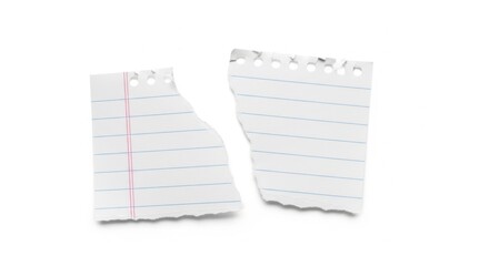 Torn Pieces of Lined Notebook Paper on White Background