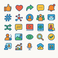 Colorful collection of social media and communication icons.